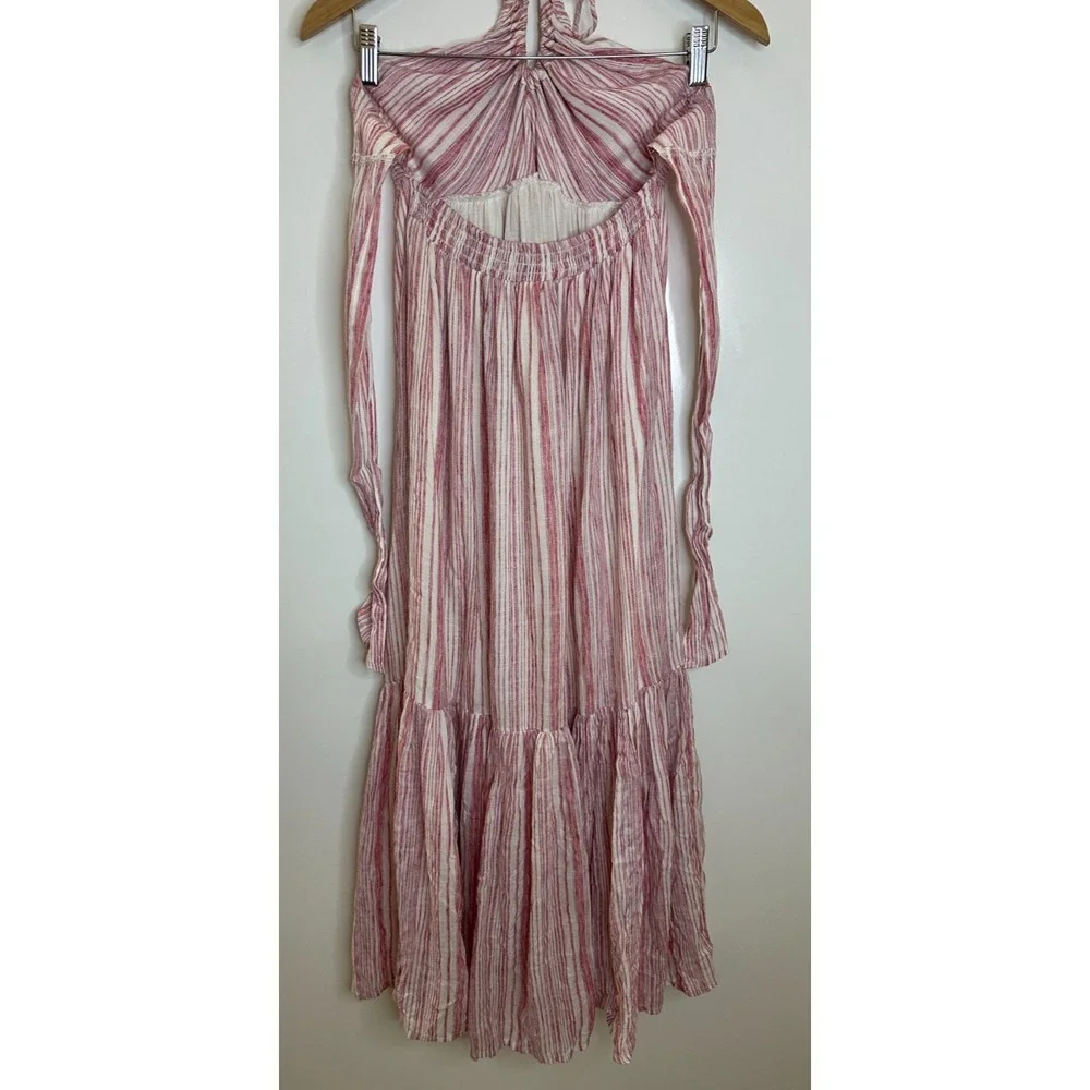 Free People Audrey Stripe Halter Maxi Dress Pink White Open Back Boho Womens XS - Picture 15 of 16